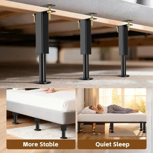 Miniatura 4 de 6 patas de soporte de cama de altura ajustable, patas de soporte de marco de cama de metal resistente, elevadores de muebles de 6.3 a 8.1 pulgadas