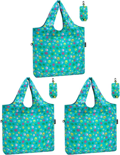 Miniatura 11 de HOLYLUCK Bolsas de comestibles reutilizables, bolsa de compras plegable resistente (estándar, 3 huellas de patas de perro)