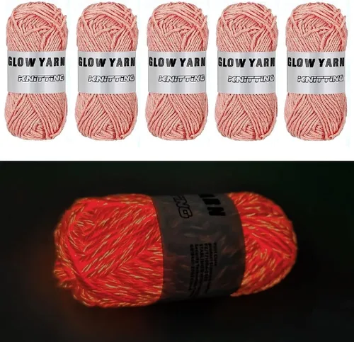 Miniatura 8 de 5 rollos de hilo que brillan en la oscuridad, ganchillo para tejer brillante mejorado, suministros de costura de hilo luminoso para manualidades