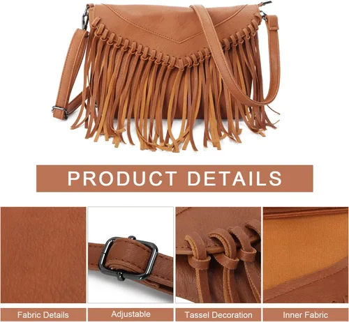 Miniatura 3 de Bolso Hobo con flecos para mujer, bolso de hombro con borla vintage, bolsos negros con borlas