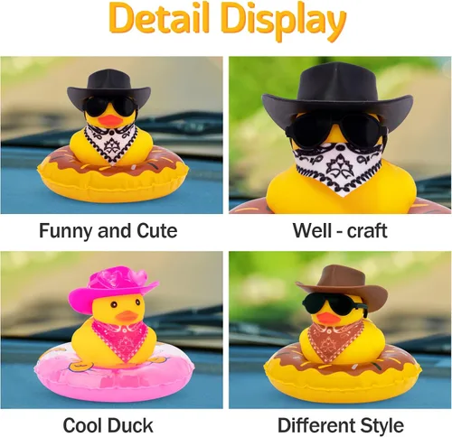 Miniatura 2 de wonuu Decoración de pato de goma para automóvil, accesorios de decoración de tablero de instrumentos de pato vaquero occidental con mini anillo