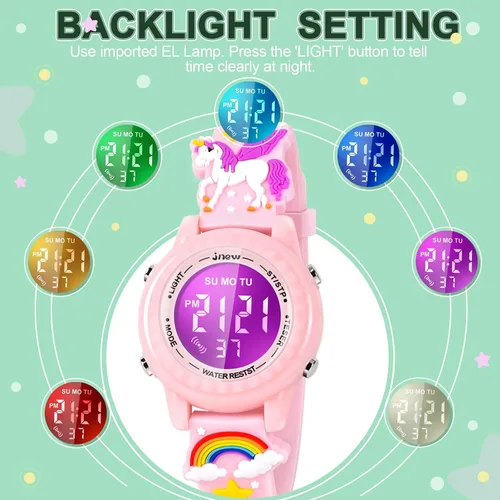 Miniatura 3 de Relojes impermeables de dibujos animados 3D para niños con alarma, los mejores regalos de juguetes para niñas de 3 a 10 años