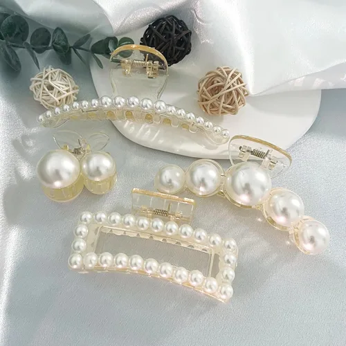 Miniatura 6 de Mehayi 4 pinzas grandes de perlas para el cabello para mujeres y niñas, pinzas de pasador para cabello grueso y delgado, accesorios de moda