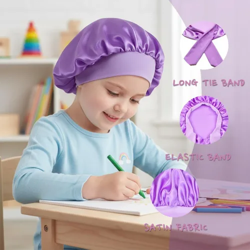 Miniatura 4 de Gorros de satén para niñas para niñas, gorro de satén para dormir, gorro de noche de seda