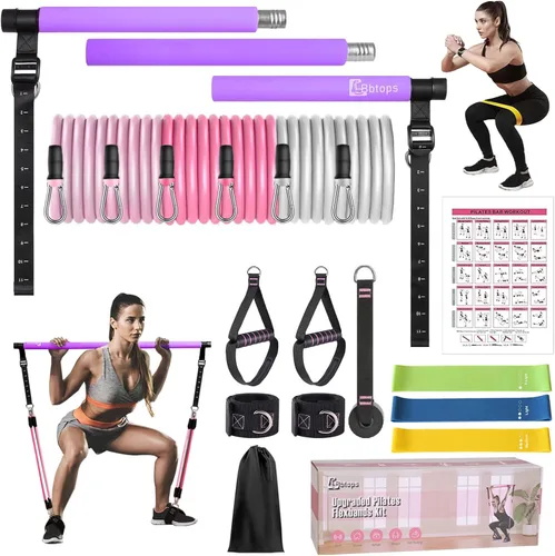 Miniatura 11 de Kit de barra de pilates Bbtops con bandas de resistencia, barra de pilates con bandas apilables, equipo de entrenamiento para piernas, cadera, Negro