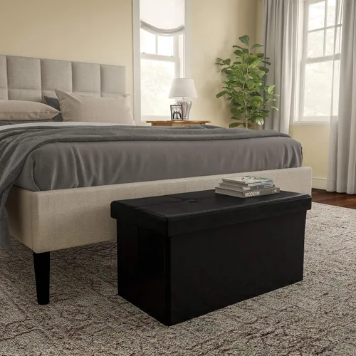 Miniatura 5 de Lavish Home - Banco otomano con almacenamiento, grande, plegable, punzoneado, piel sintética, cubo extraíble, mueble para el hogar, dormitorio, sala
