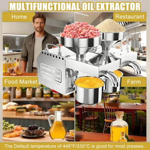 Miniatura 7 de Máquina de prensa de aceite eléctrica mejorada 2026, extractor de aceite automático, motor dual de 1200 W, rendimiento del 99% y continuo de 24