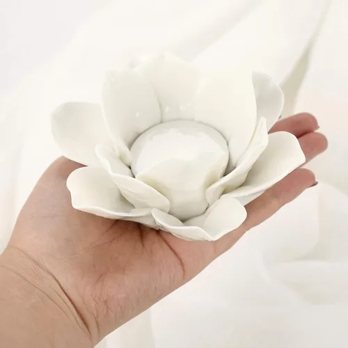 Miniatura 5 de OwnMy Portavelas de Flor de Loto de Cerámica de 4.5 Pulgadas, Portavelas de Pétalos de Loto, Candelabro, Portavelas Votivo de Flor para Velas de Té
