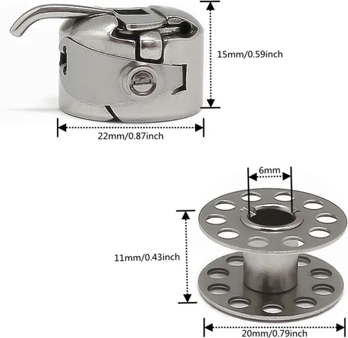 Miniatura 2 de Fbshicung 2 piezas de metal Bobbin Case y 10 piezas Singer máquina de coser bobinas compatibles con máquina de coser doméstica carga frontal 15
