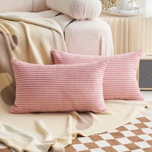 Miniatura 31 de Demetex Juego de 2 fundas de almohada rosas de 18 x 18 pulgadas, fundas de almohada cuadradas de pana para dormitorio, sala de estar, juego de 2, 18