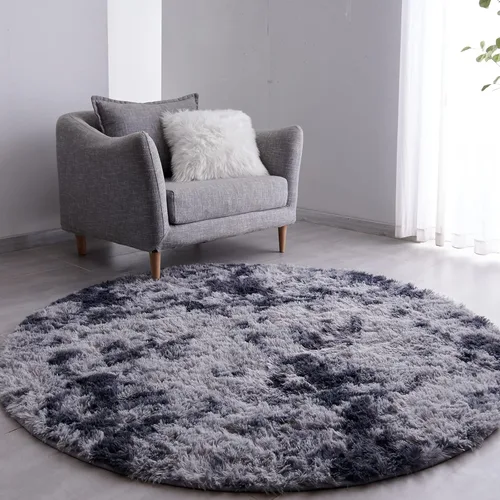 FJZFING Alfombra redonda de color gris oscuro con teñido anudado, ultra suave, moderna, de 7 x 7 pies, alfombra circular para dormitorio de niños,