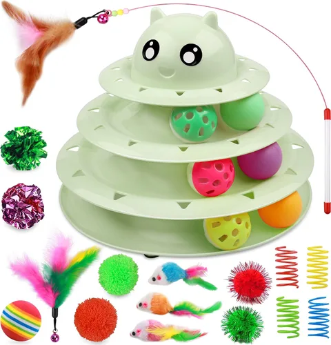 Miniatura 12 de UPSKY Juguete Rodillo para Gatos Tornamesa de 3 Niveles Juguete para Gatos con Pelotas con Seis Pelotas Coloridas Juguetes Interactivos para Gatitos