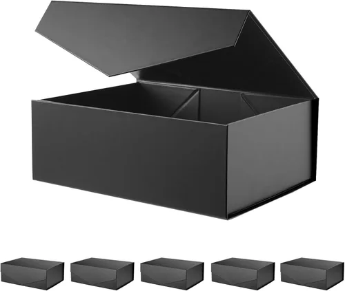 Miniatura 32 de BLK&WH Caja de regalo de 9 x 6.5 x 3.8 pulgadas, caja de regalo negra, caja de padrino, caja plegable con tapa de cierre magnético para embalaje