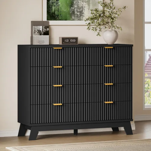Miniatura 13 de BORNOON Cómoda alta de 46" para dormitorio, cómoda de 6 cajones acanalados, cómoda moderna de madera con almacenamiento profundo, correderas