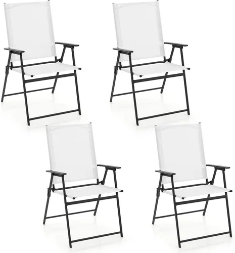 Miniatura 12 de Giantex Juego de 2 sillas plegables para patio, sillas de césped al aire libre con marco de metal a prueba de óxido, sillas de comedor portátiles