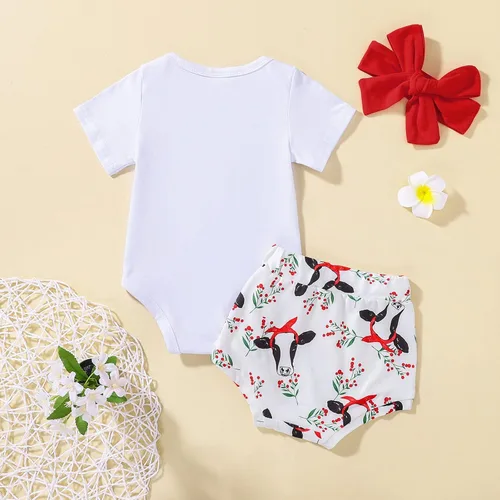 Miniatura 4 de Conjunto de 3 piezas de ropa occidental con estampado de vaca de manga corta para bebé y niña, conjunto de 0 a 24 meses