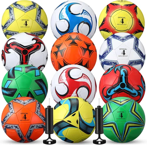 Miniatura 7 de Lunmon 12 pelotas de fútbol a granel con 2 bombas, tamaño oficial, pelota de fútbol desinflada para interior y exterior, juego deportivo