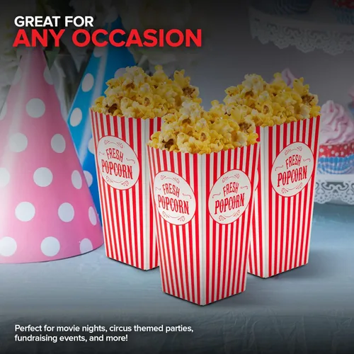 Miniatura 8 de Stock Your Home Paquete de 50 cajas de palomitas de maíz desechables de cine a rayas rojas y blancas, capacidad de 30 onzas, caja de aperitivos