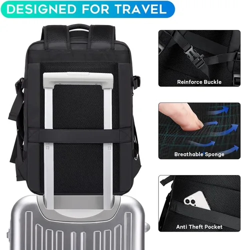 Miniatura 6 de BANGE Mochilas de viaje, mochilas de mano aprobadas para vuelo, mochila para laptop de 17 pulgadas para bolsa de viaje internacional, mochila