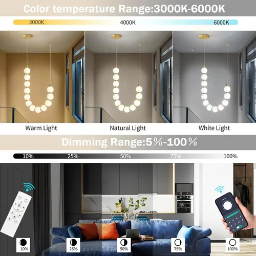 Miniatura 3 de Candelabros modernos LED regulables, bolas de acrílico, iluminación colgante de techo para sala de estar, comedor, dormitorio, luces colgantes
