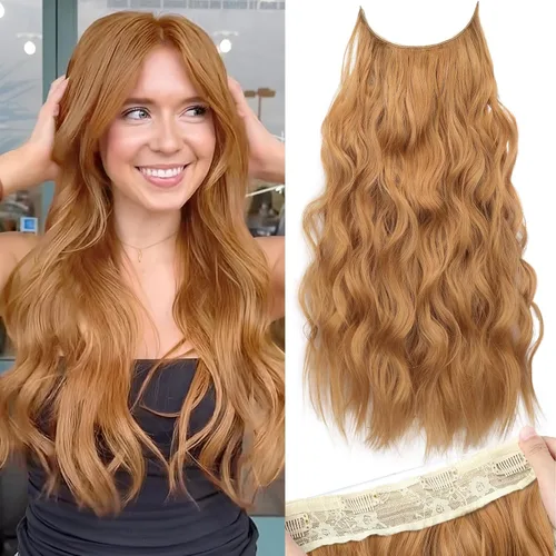 Miniatura 24 de KooKaStyle - Extensiones de cabello con hilo invisible, diadema transparente, ajustables, 4 clips fijadores, cabello largo y ondulado de 12