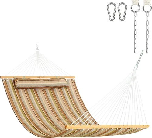 Miniatura 13 de Lazy Daze Hammocks - Hamaca doble de tela acolchada de 12 pies con barras de suspensión y almohada desmontable, capacidad de carga de 450 libras