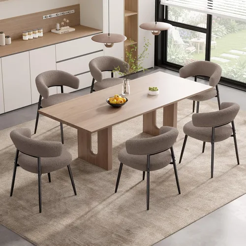 Miniatura 11 de Juego de 2 sillas de comedor, sillas de cocina modernas de mediados de siglo, silla de comedor tapizada Boucle con respaldo curvado y patas de metal