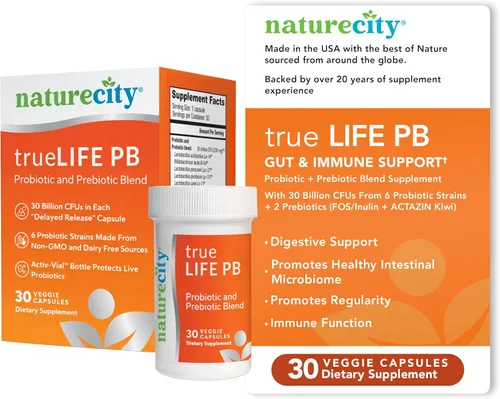 NatureCity True-Life-PB - Mezcla de prebióticos y probióticos para mujeres y hombres, suplementos digestivos para la salud intestinal para mujeres y