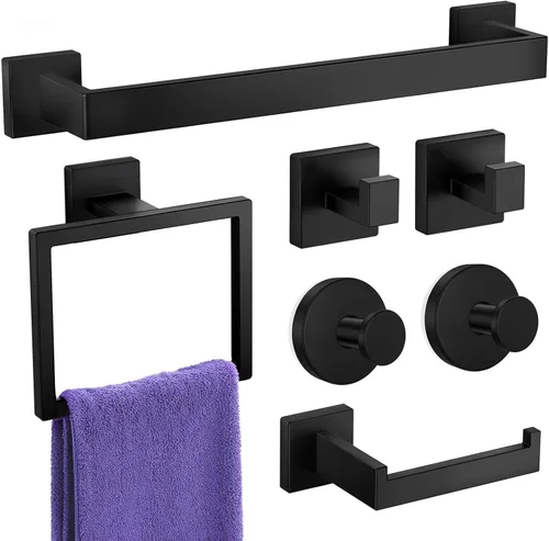 Miniatura 11 de Juego de accesorios de hardware para baño: juego de barra de toallas de baño de 5 piezas, toalleros para baño montados en la pared, SUS304 de acero