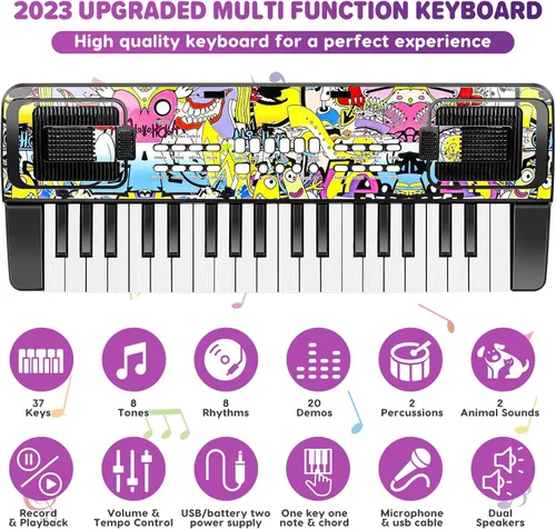 Miniatura 2 de M SANMERSEN Teclado de piano para niños, piano para niños, teclados musicales de 37 teclas, pianos electrónicos con soporte para libro de música
