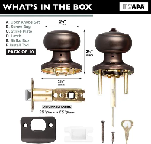 Miniatura 2 de Ilyapa - Pomo de puerta para interiores del hogar, manija redonda para puerta sin llave, color bronce aceitado Oil Rubbed Bronze