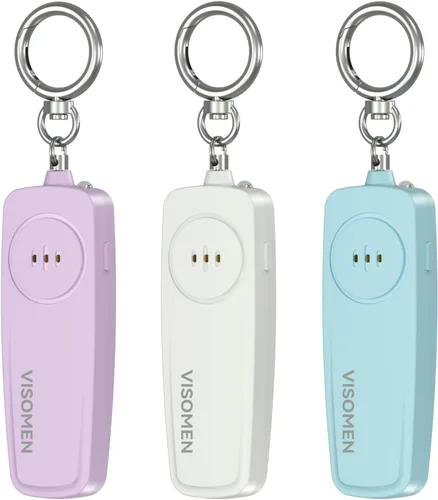 Llavero de alarma de seguridad personal para mujeres, paquete de 3, sirena fuerte con luz LED intermitente, dispositivo de seguridad de emergencia