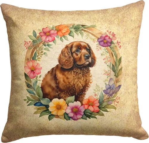 Miniatura 128 de Caroline's Treasures DAC2072PW1414 Affenpinscher and Flowers - Almohada decorativa de tela, lavable a máquina, para interiores y exteriores
