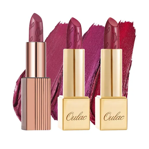 Miniatura 10 de Oulac Lápiz labial rojo, regalos de Navidad para mujeres, fórmula hidratante ligera con brillo 3D metálico, color de labios de alto impacto, Bomba