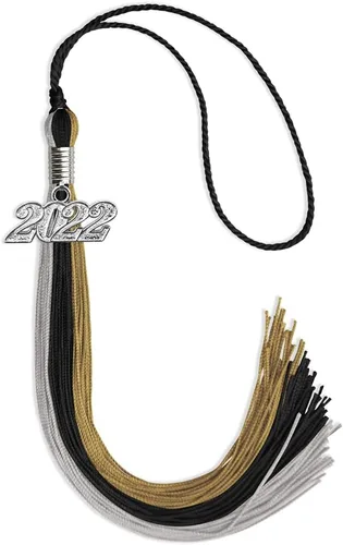 Miniatura 93 de Endea Graduation Borla de triple color con gota de fecha plateada (negro/dorado/granate, 2020)