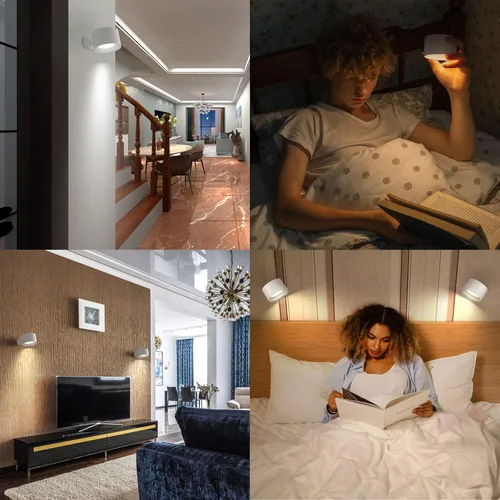 Miniatura 6 de Koopala Apliques LED de pared, lámparas de pared con batería recargable, con 3 brillo, carga extraíble, rotación de 360°, bola magnética, luz