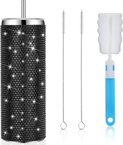 Miniatura 14 de Tessco Vasos Tumbler con Pedrería Brillante con Pajita Botella de Agua con Purpurina Tumbler de Pajita de Acero Inoxidable Vaso Aislado con Pedrería