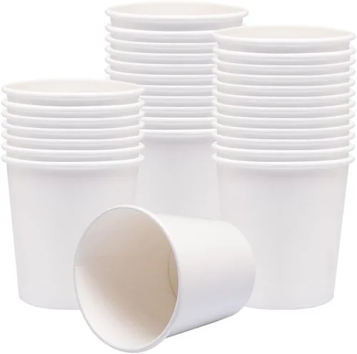 Miniatura 14 de Vasos de papel para helado con tapas de papel, tazas de papel para sopa caliente/fría con tapas (blanco) (40, 8 onzas)