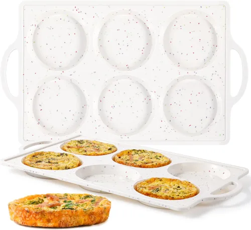 Miniatura 8 de CAKETIME Molde para huevos de silicona con marco reforzado de metal de 3 pulgadas para sándwiches de desayuno, molde redondo de silicona