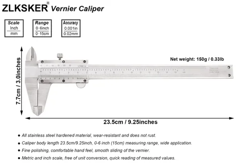 Miniatura 2 de Calibre Vernier micrómetro de 0-6 pulgadas, herramienta de medición de precisión de acero inoxidable (pulgadas/métrico), medida