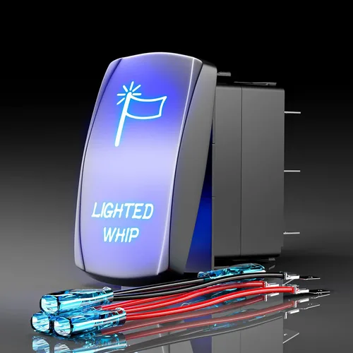 Miniatura 11 de Interruptor basculante de luces de conducción, SPST interruptor de palanca grabado con láser de 5 pines con LED azul y cables de puente, 12 V/24 V