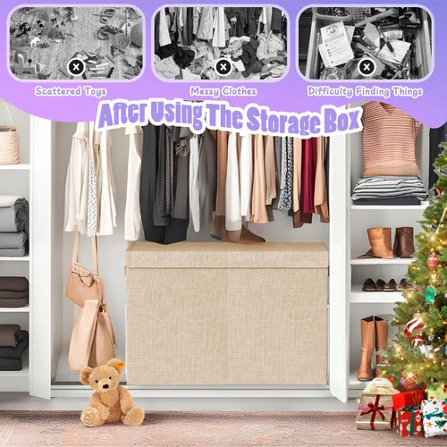 Miniatura 4 de Caja grande de almacenamiento de juguetes con divisor de tapa, organizador de juguetes plegable resistente, cofre organizador, contenedores, cajas