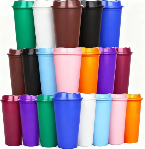 Miniatura 6 de Paquete de 20 tazas de café reutilizables con tapas, vasos de plástico de 16 onzas, taza de viaje para café helado para adultos y mujeres, bebidas