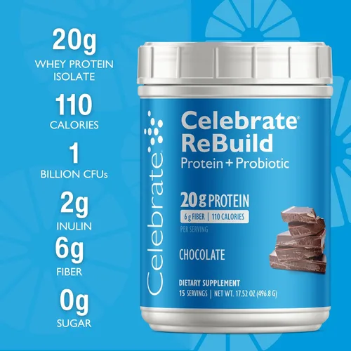Miniatura 3 de Celebrate Vitamins Rebuild Proteína en polvo con probióticos y prebióticos, 0.71 onzas de proteína aislada de suero de leche, alta fibra