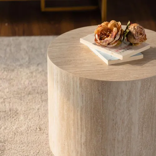 Miniatura 5 de Juego de 2 mesas de centro anidadas, modernas mesas de centro redondas de madera, mesa auxiliar decorativa para espacios pequeños, sala de estar