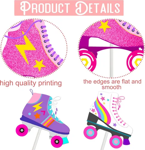 Miniatura 4 de 36 piezas de patines de ruedas para cupcakes, decoración de fiesta de cumpleaños, estilo retro, hip hop, temática de patinaje, para cupcakes para 80
