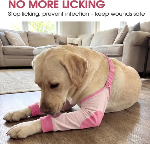 Miniatura 5 de DENTRUN Manga de pierna para cirugía de perro para patas delanteras, protector de rodilla para codo, manga para dejar de lamer, ajuste cómodo Rosa
