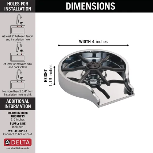 Miniatura 6 de Delta - Enjuagadora de vidrio para lavabos de cocina, accesorios para lavabo de cocina, enjuagadora de vidrio para barra, cromado GR150
