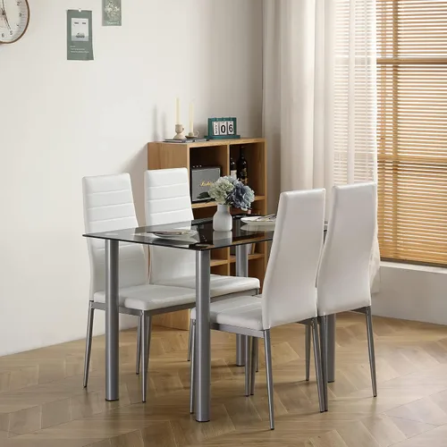 Miniatura 6 de Karl home Moderna mesa de comedor de vidrio templado, mesas de vidrio para cocina y comedor con 4 patas de metal de alta resistencia, capacidad
