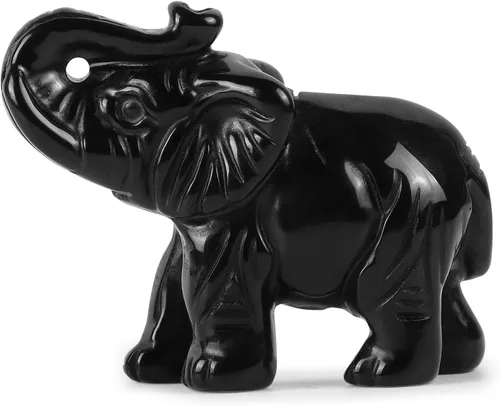 Miniatura 3 de Artistone Estatua de elefante de cristal de obsidiana negra, escultura de animales tallada a mano para decoración del hogar, adornos de escritorio
